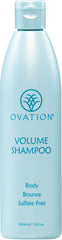 Ovation Hair Volume Shampoo bottle demonstrates gentle cleansing for fine, thin hair.