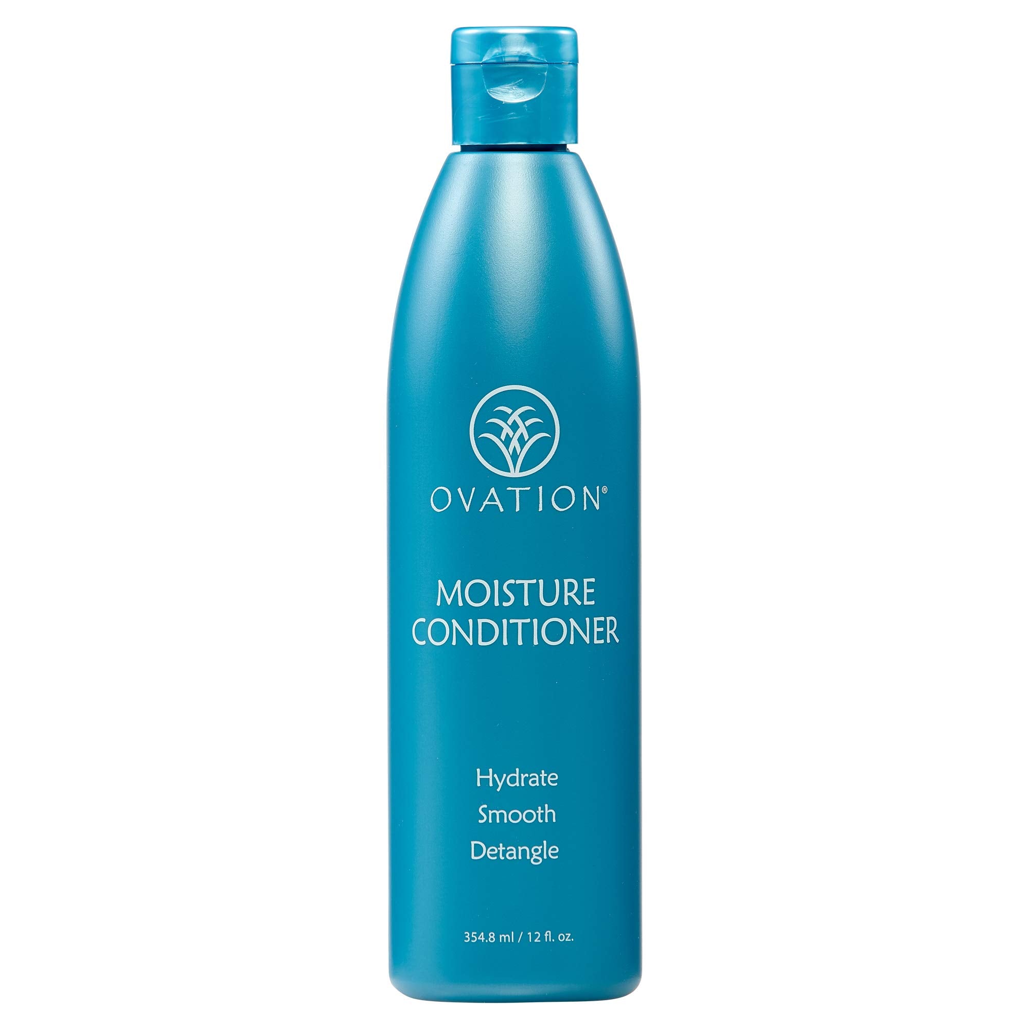 Ovation Moisture Conditioner bottle pour highlights hydrating formula for smooth, manageable hair.