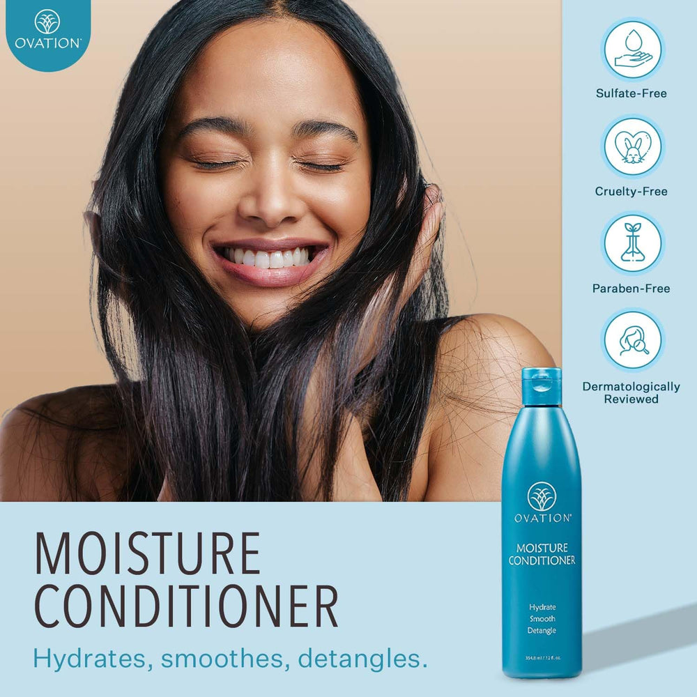 Ovation Moisture Conditioner creamy texture signals rich moisture for dry, frizz-prone strands.