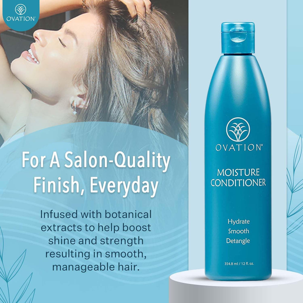 Ovation Moisture Conditioner shiny strands suggest enhanced luster and healthier-looking hair.