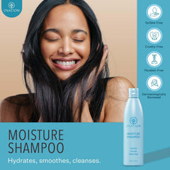 Ovation Moisture Shampoo lather close-up highlighting gentle cleanse and moisture infusion.