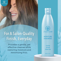Ovation Moisture Shampoo pump-top for easy, travel-friendly dispensing.