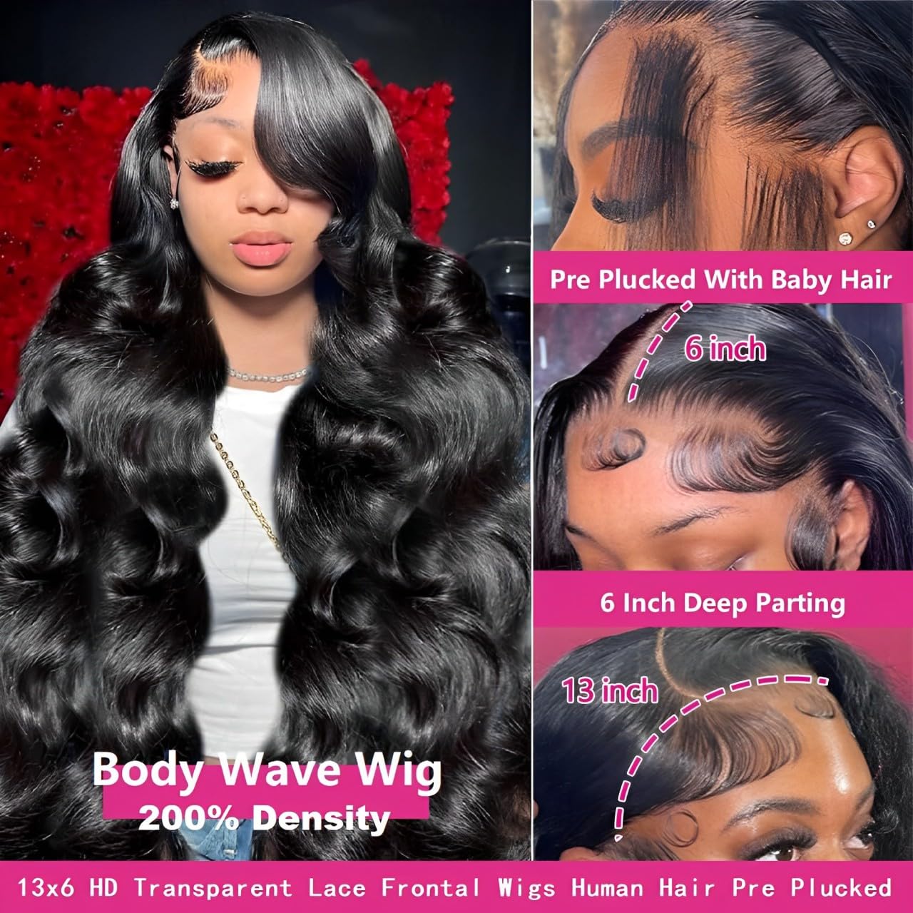 oveflect 13x6 hd lace front cap construction highlights seamless parting and skin-friendly blend.