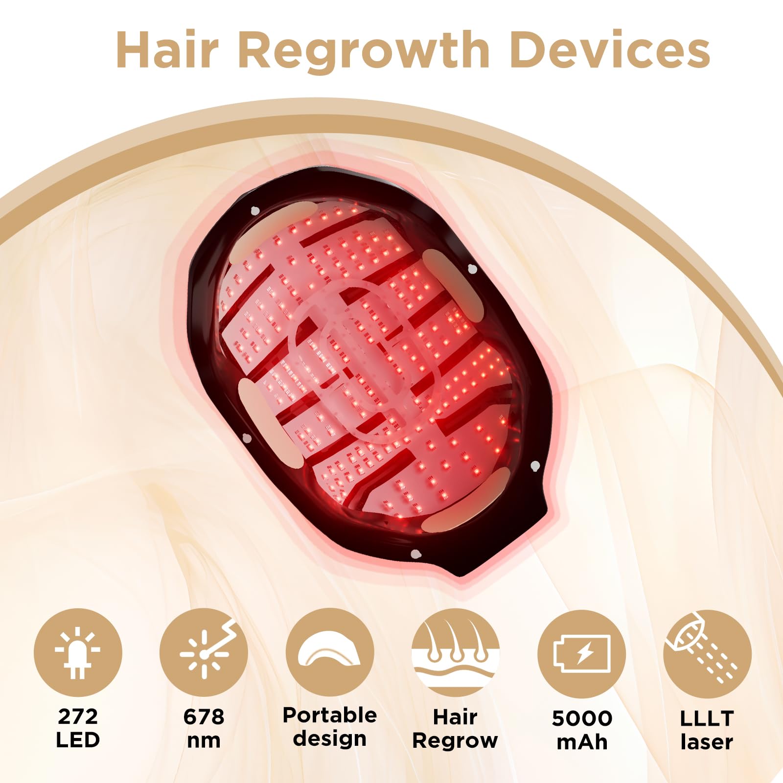OVEKPA hair-growth device front view highlighting full coverage for thinning areas