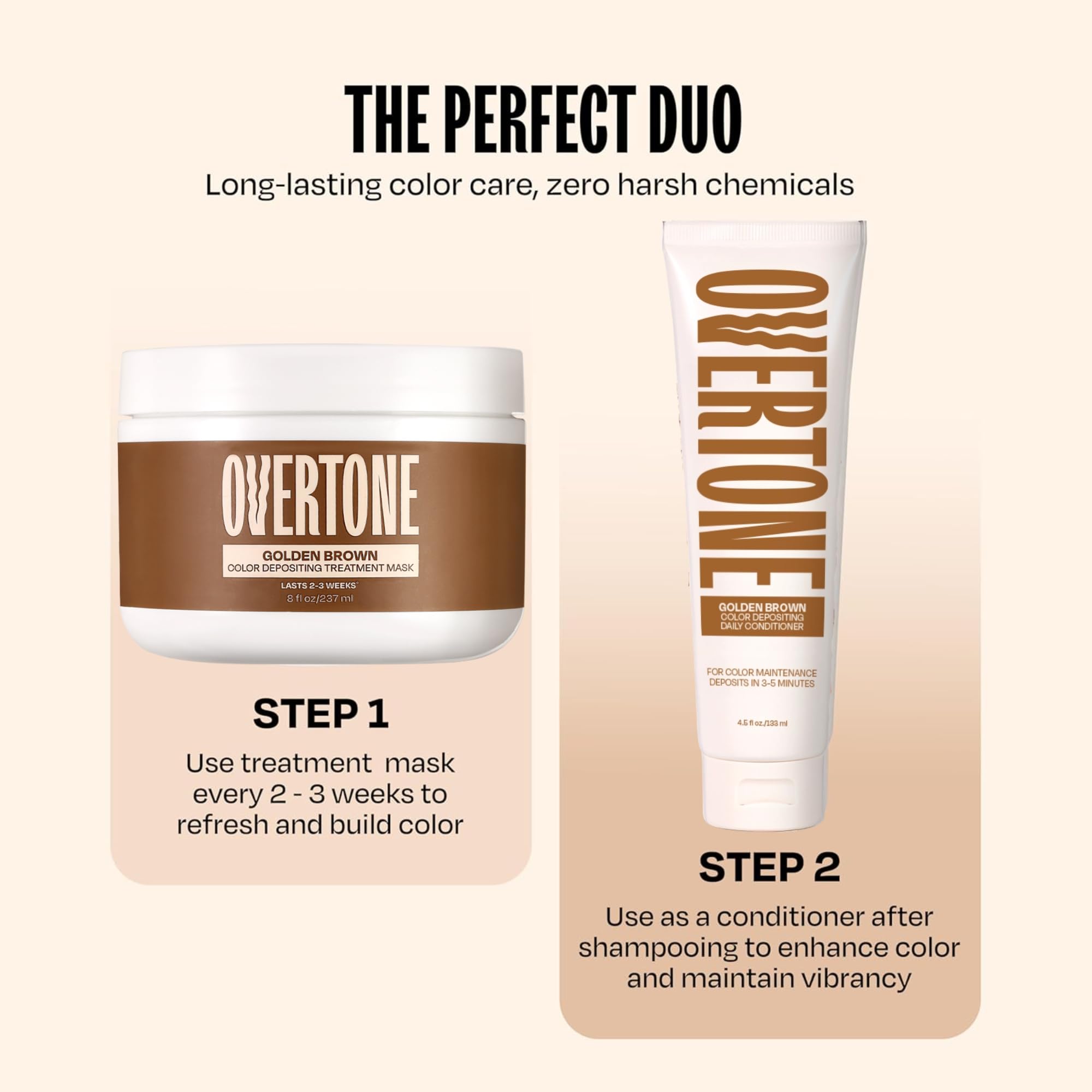Overtone before-after golden brown demonstrates visible color results after treatment