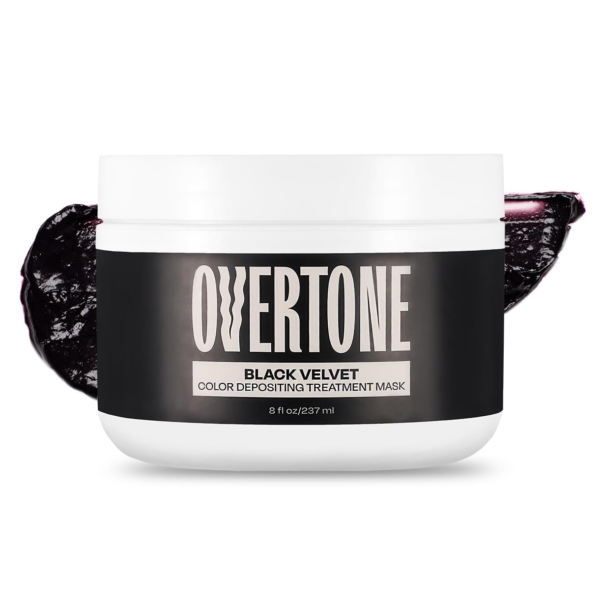 Overtone Black Velvet bottle closeup shows at-home color deposit for vibrant care
