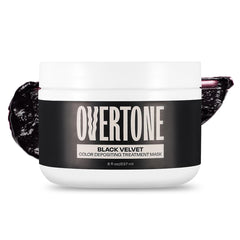 Overtone Black Velvet bottle closeup shows at-home color deposit for vibrant care