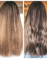 oVertone Blue Toning Conditioner application on hair for brassiness neutralization