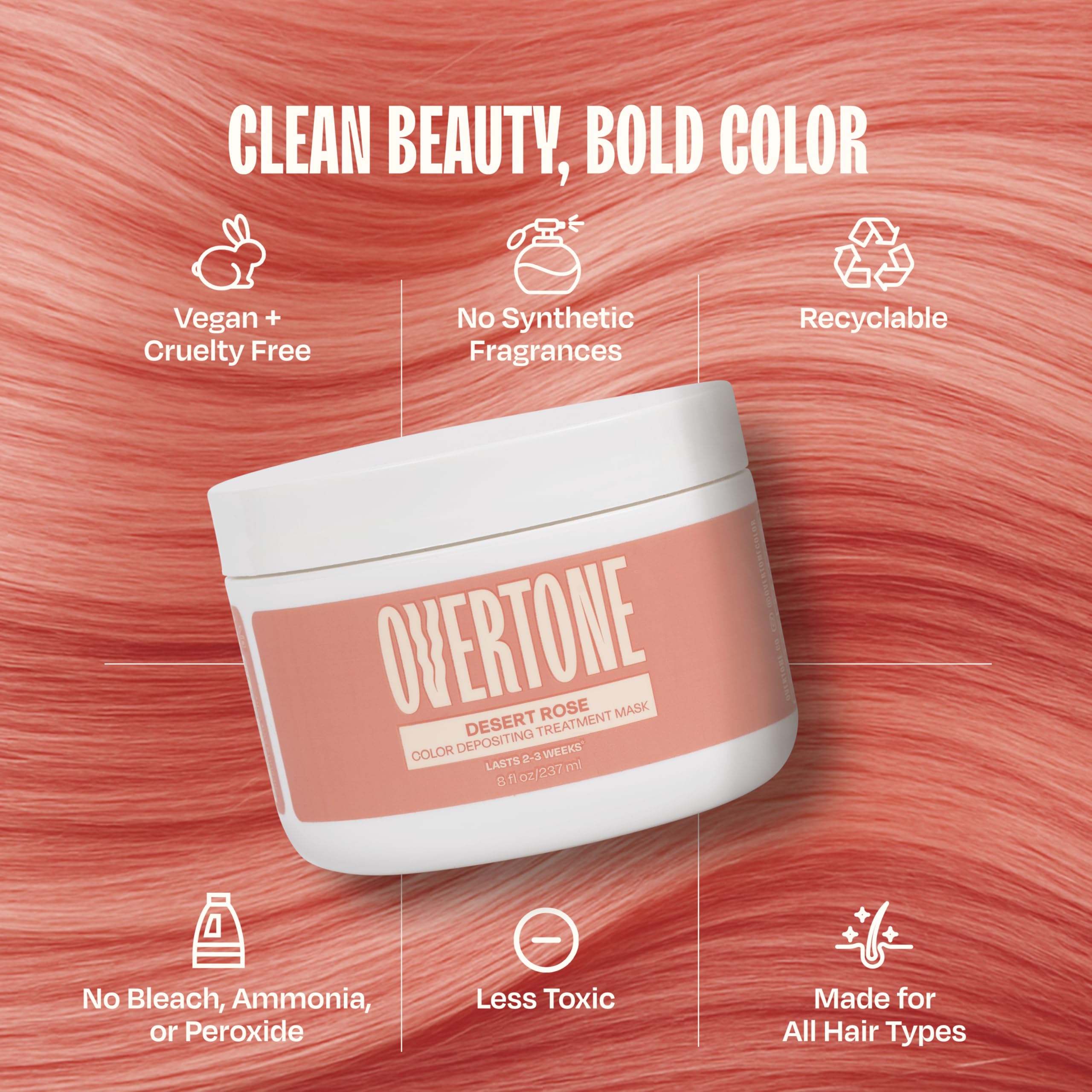 Overtone Desert Rose hair swatches after display completed color payoff and shine