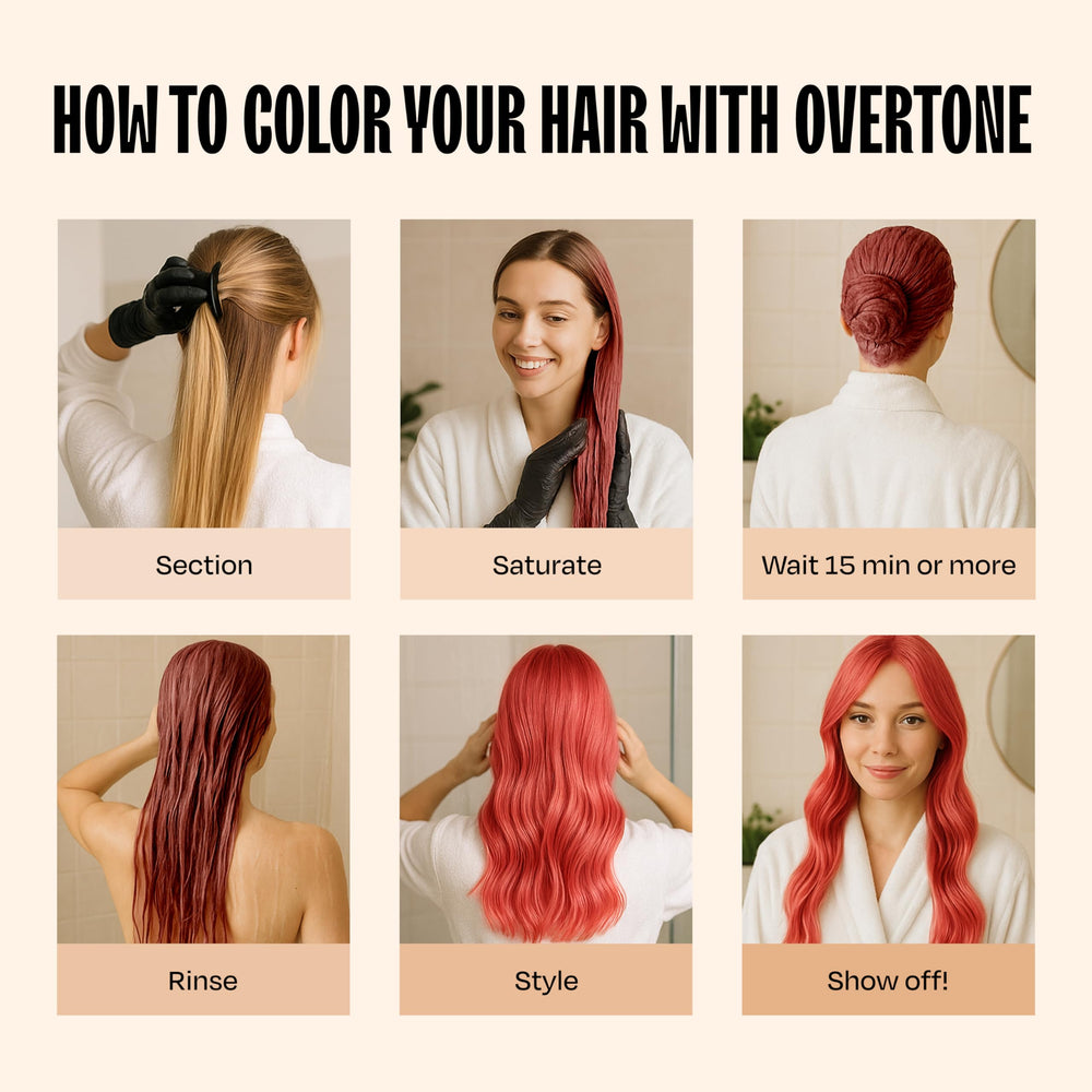 Overtone Desert Rose packaging display highlights 8 oz size and at-home color option