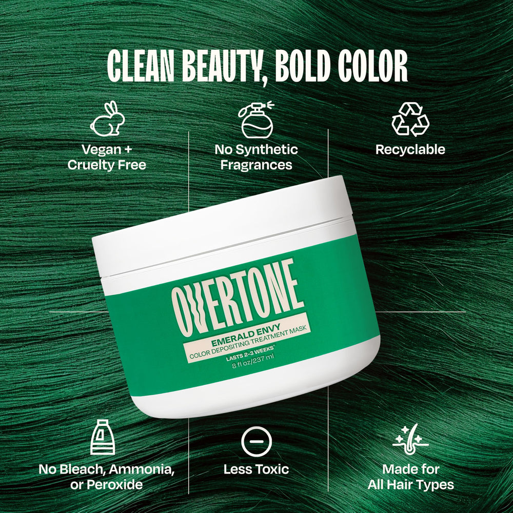 oVertone Emerald Envy hair closeup showcases salon-quality results at home.