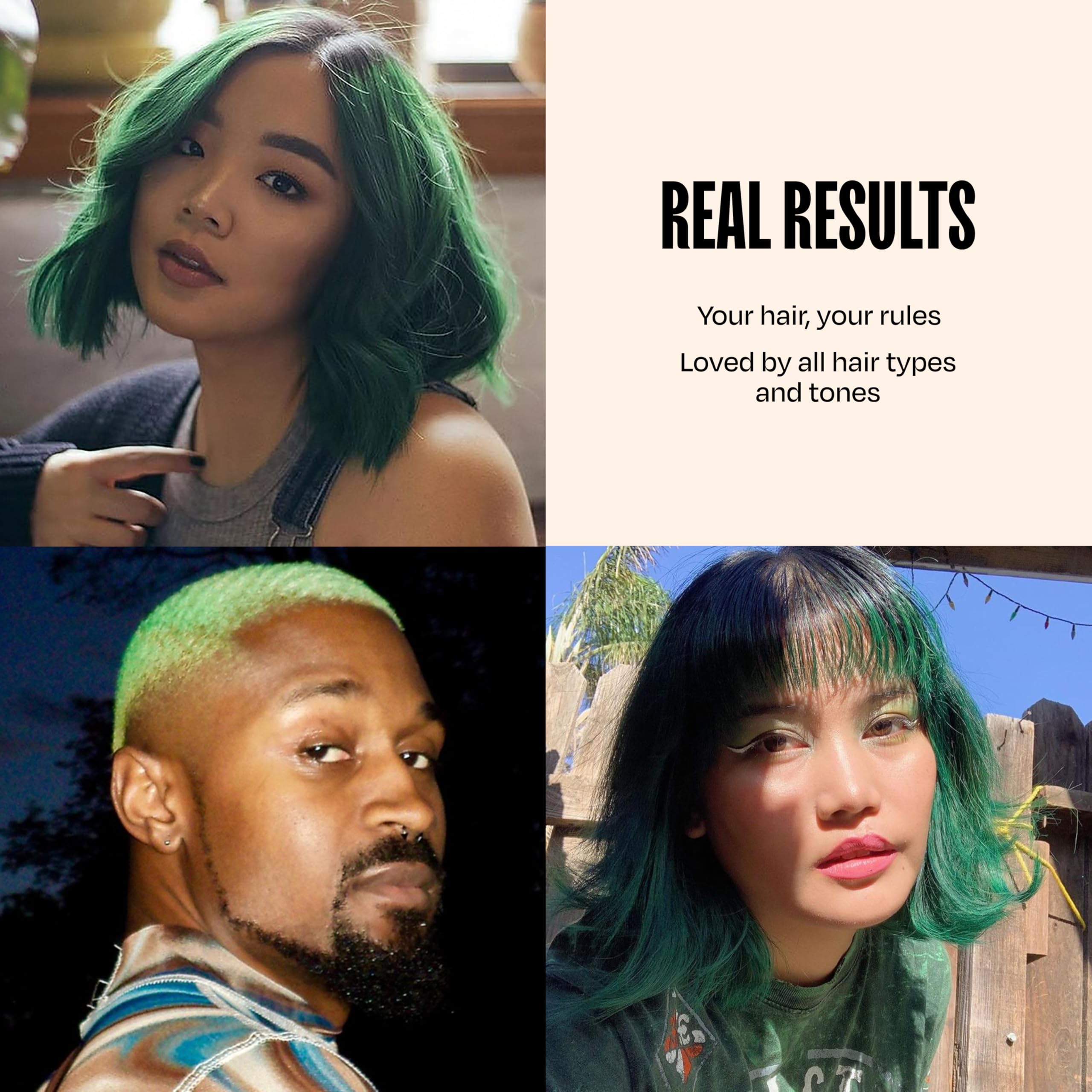 oVertone Emerald Envy hair after application shows moisture and natural shine.