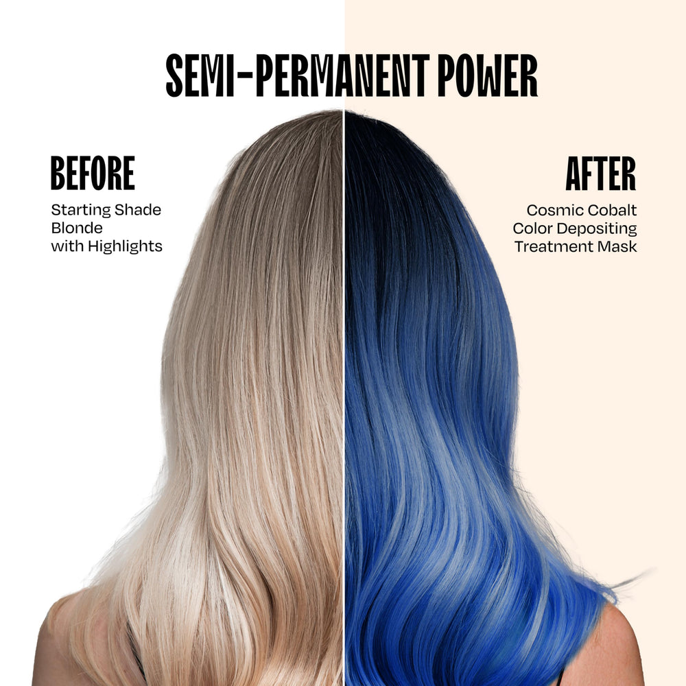 Overtone extreme-blue applied on dry hair before processing to boost color deposit