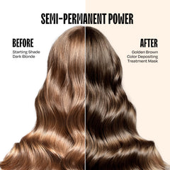 Overtone Golden Brown hair swatches show color deposit across base tones for all hair types