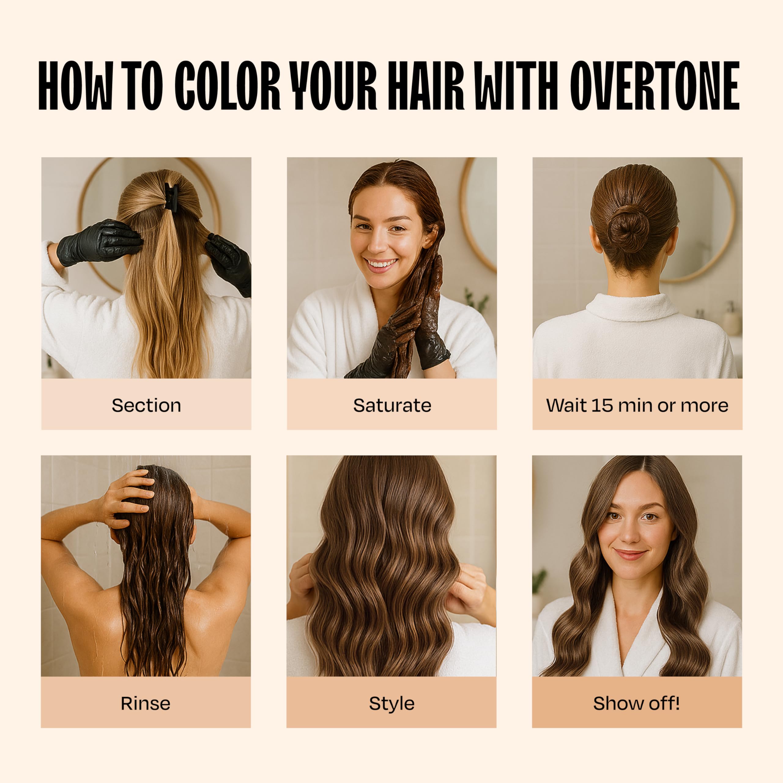 Overtone hair treatment wrap demonstrates easy at-home 15-minute color deposit
