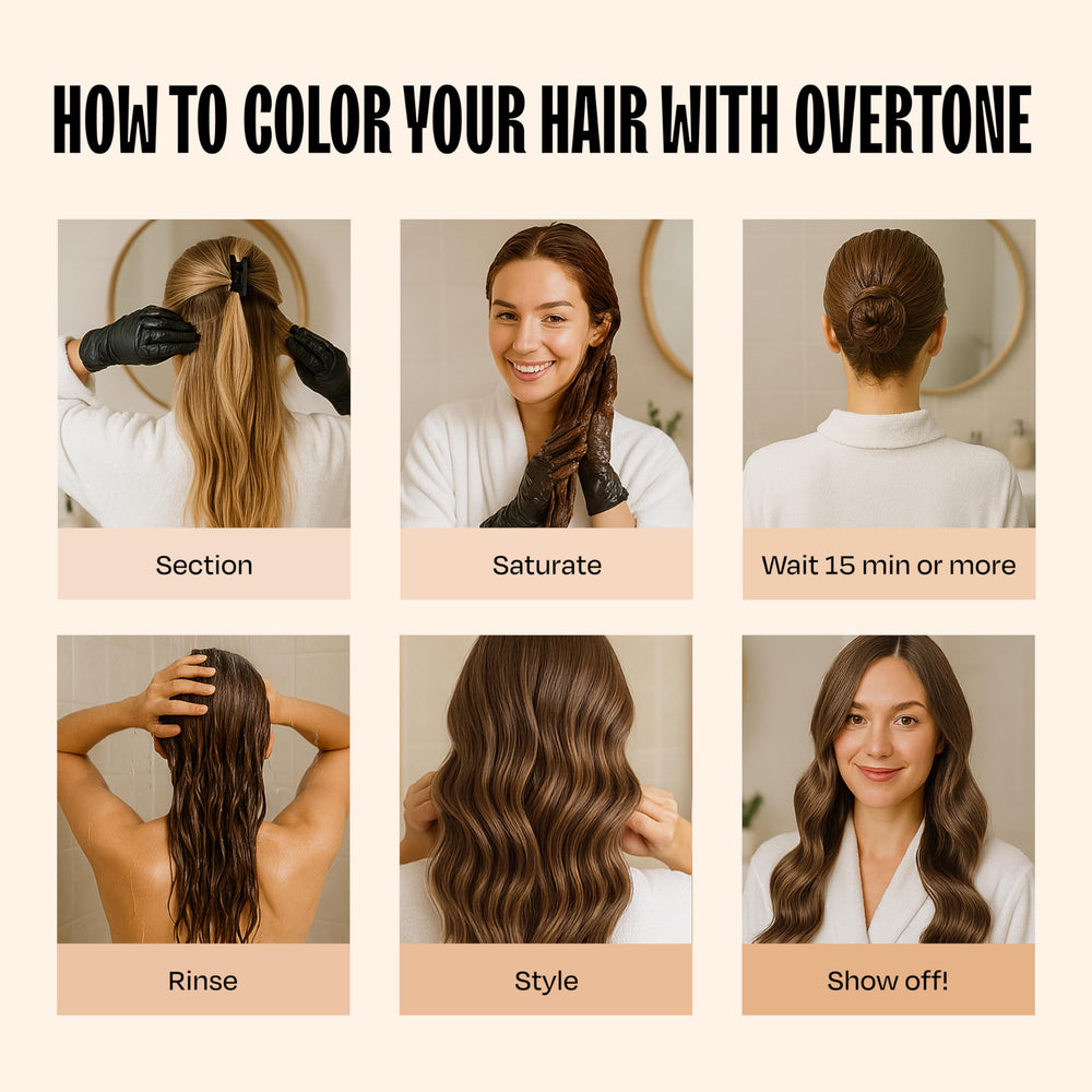 Overtone hair treatment wrap demonstrates easy at-home 15-minute color deposit