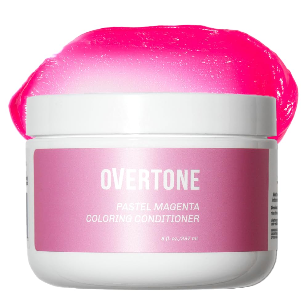 Overtone pastel magenta bottle shows vibrant color deposition for at-home transformation