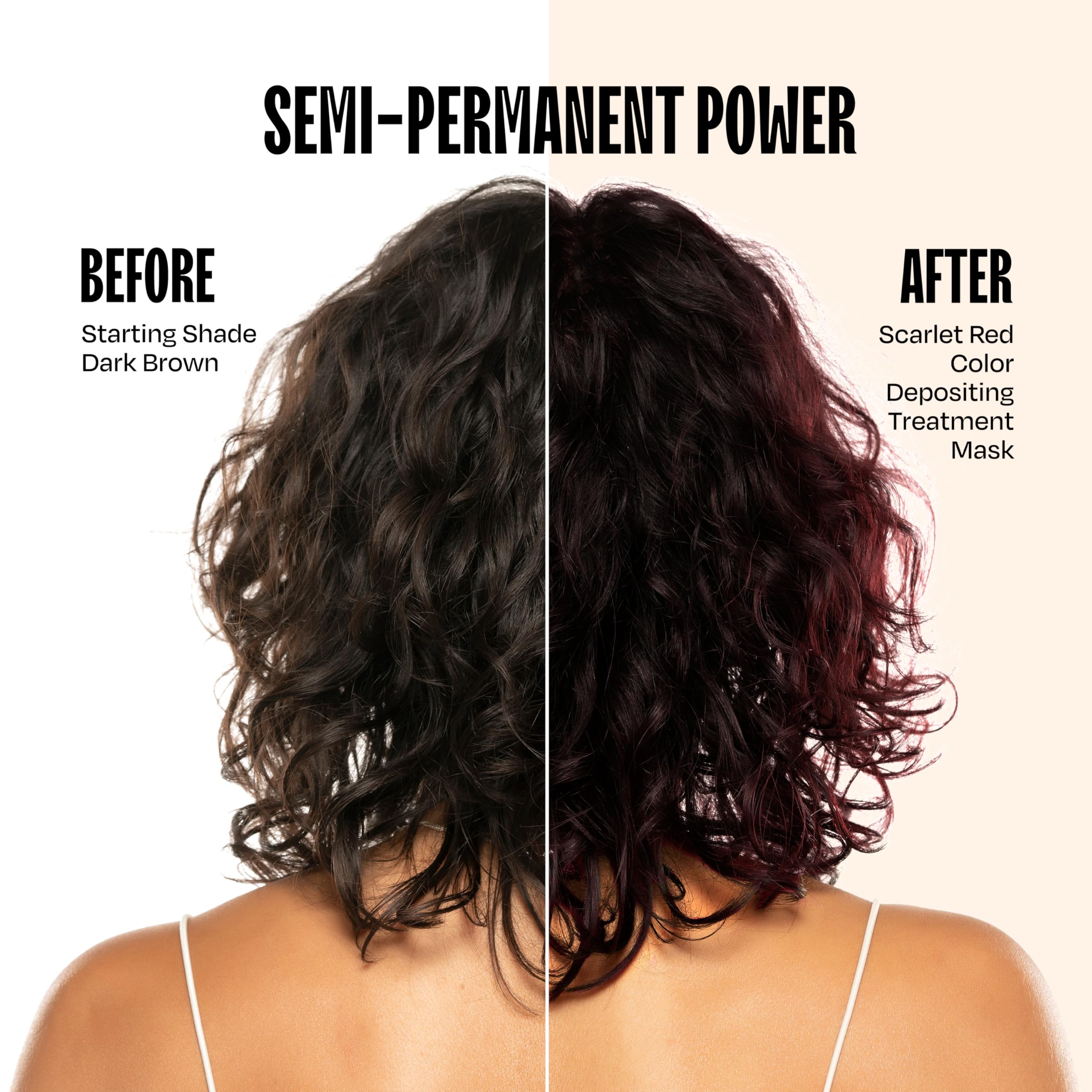 oVertone Scarlet Red application on dry hair demonstrates quick 10–15 minute color deposit.