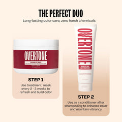 oVertone Scarlet Red application process on hair section emphasizes even coverage during use.