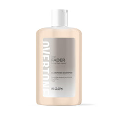 oVertone The Fader Clarifying Shampoo bottle closeup highlights vegan color fading and hydration.
