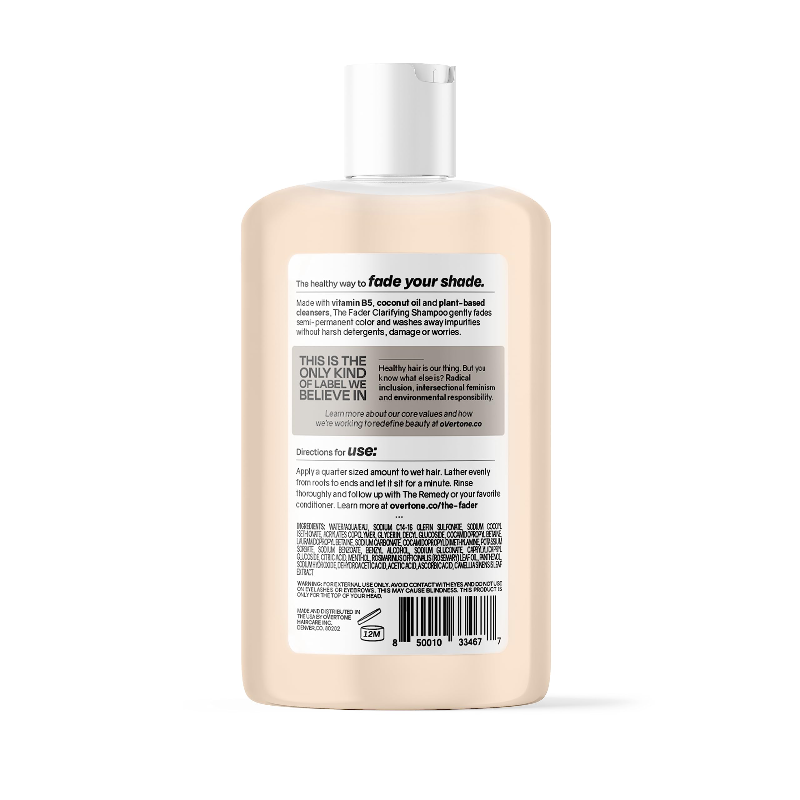 oVertone The Fader Clarifying Shampoo pouring action demonstrates gentle color lift without harsh chemicals.