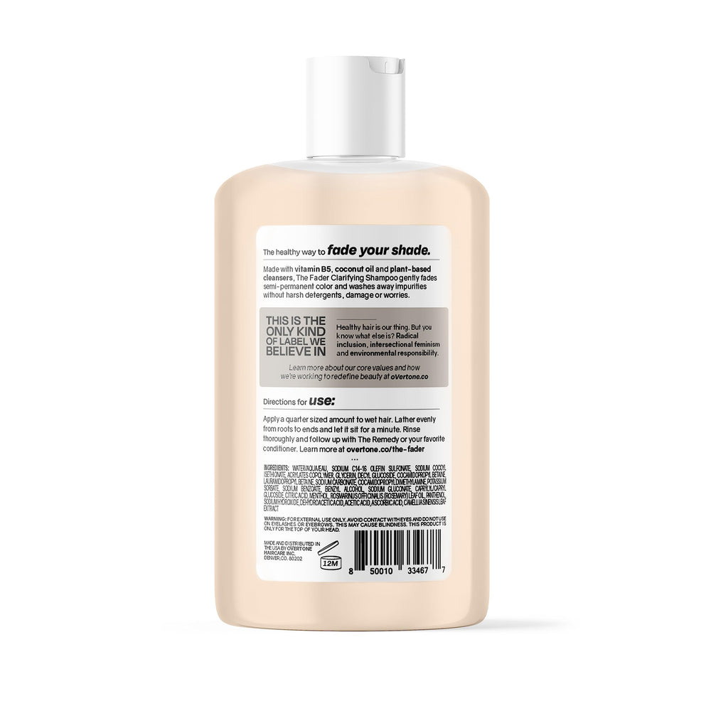 oVertone The Fader Clarifying Shampoo pouring action demonstrates gentle color lift without harsh chemicals.