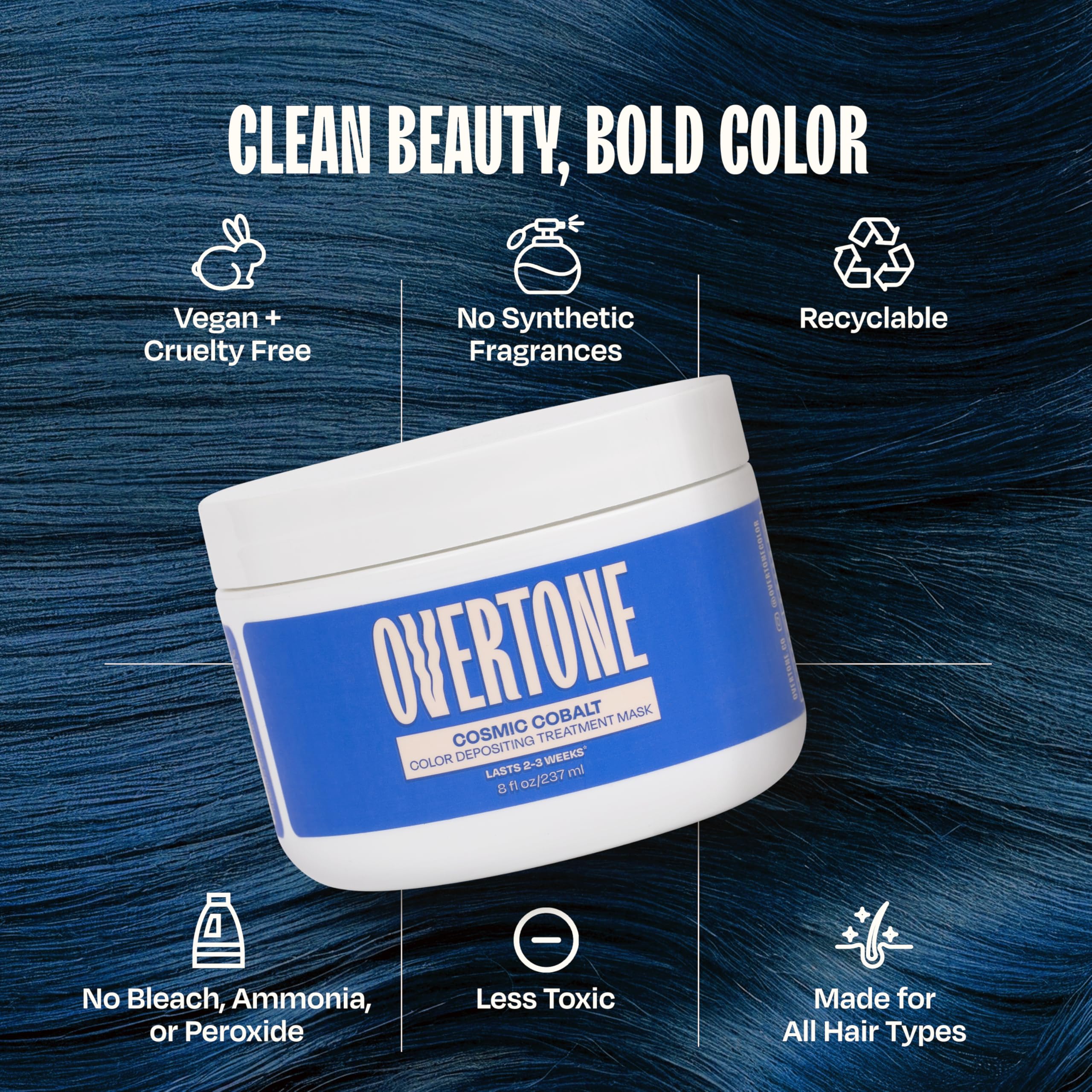 Overtone vegan cruelty-free formula packaging emphasizing clean, color-safe care