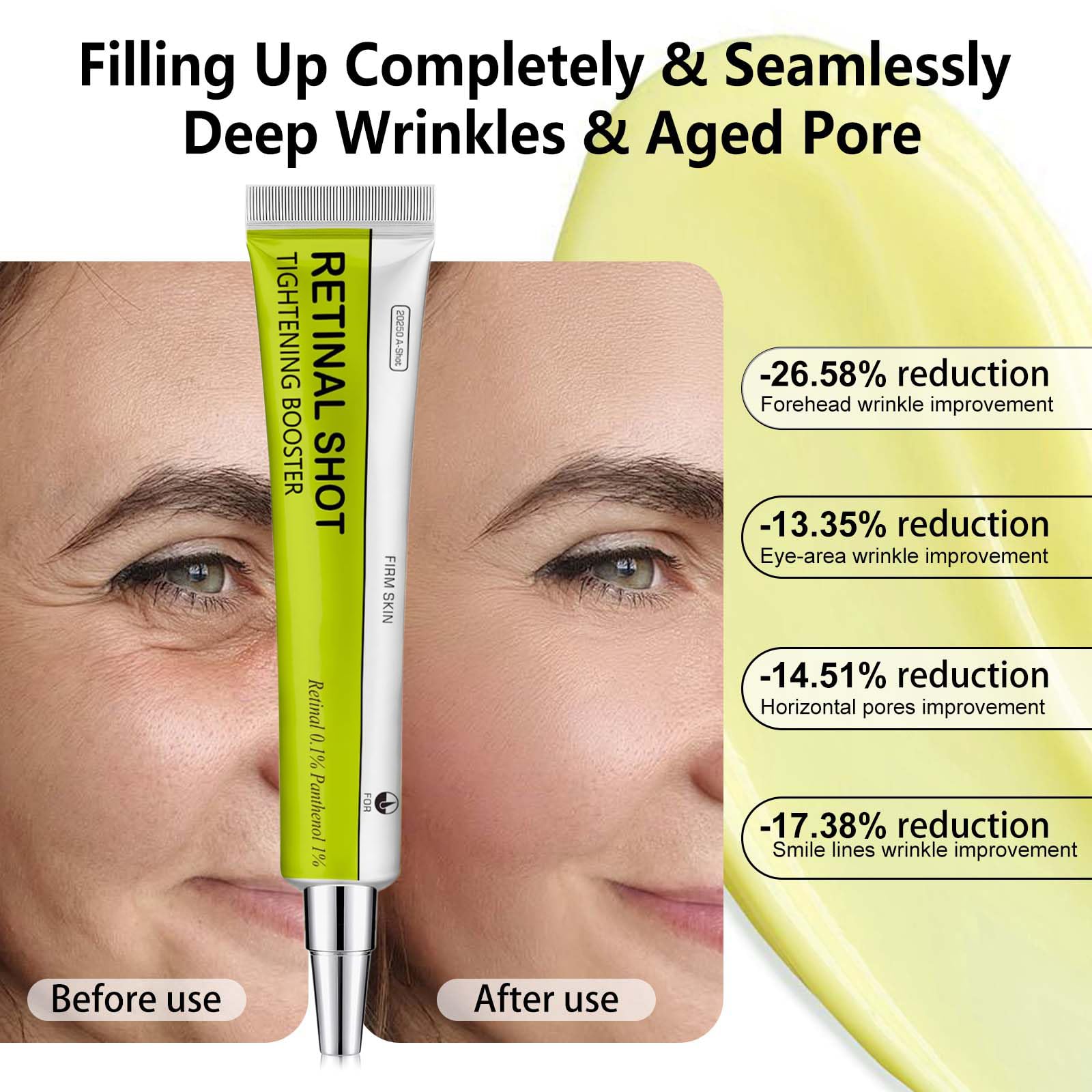 OVICISK Retinal Shot application shot illustrating gentle nightly use on the face.