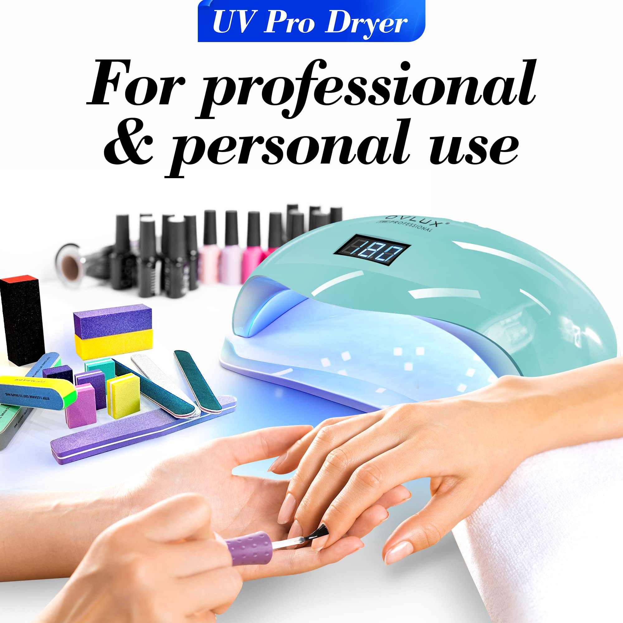 OVLux nail lamp hands inside image showing spacious chamber for manicures or pedicures.