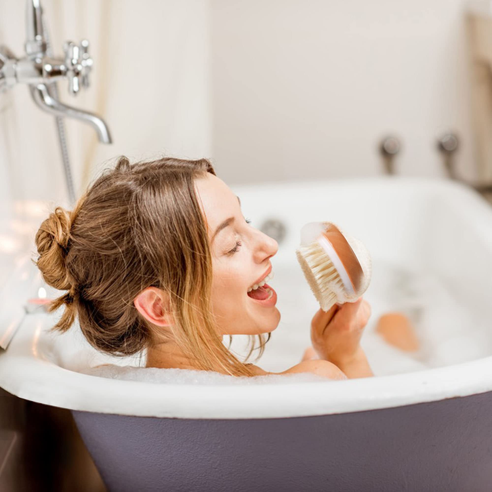 OWIIZI bath brush hanging rope for easy drying and storage.