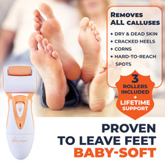 Own Harmony callus remover in use on heels for smoothing dry skin.