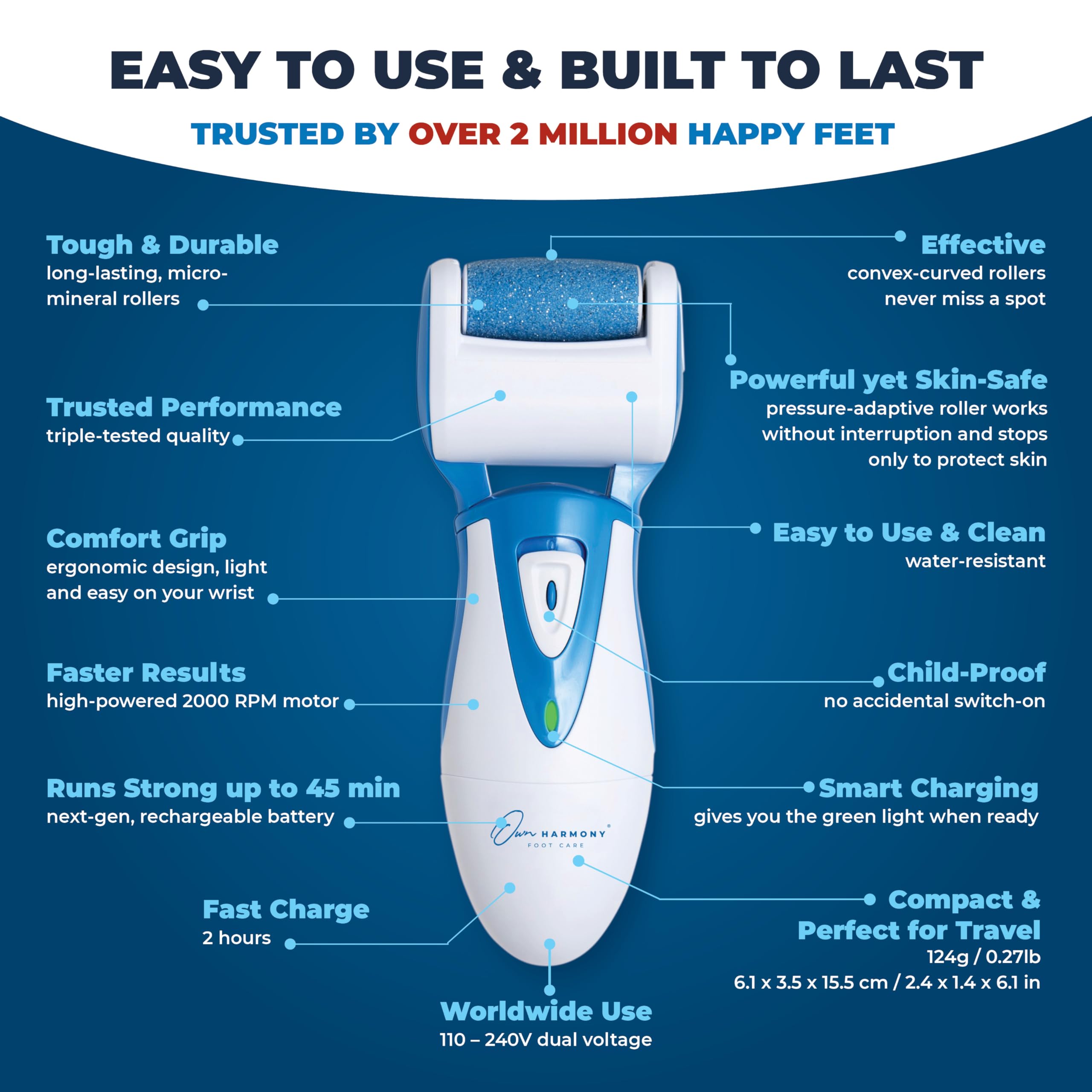 Own Harmony rechargeable motor inside for cordless pedicure sessions.
