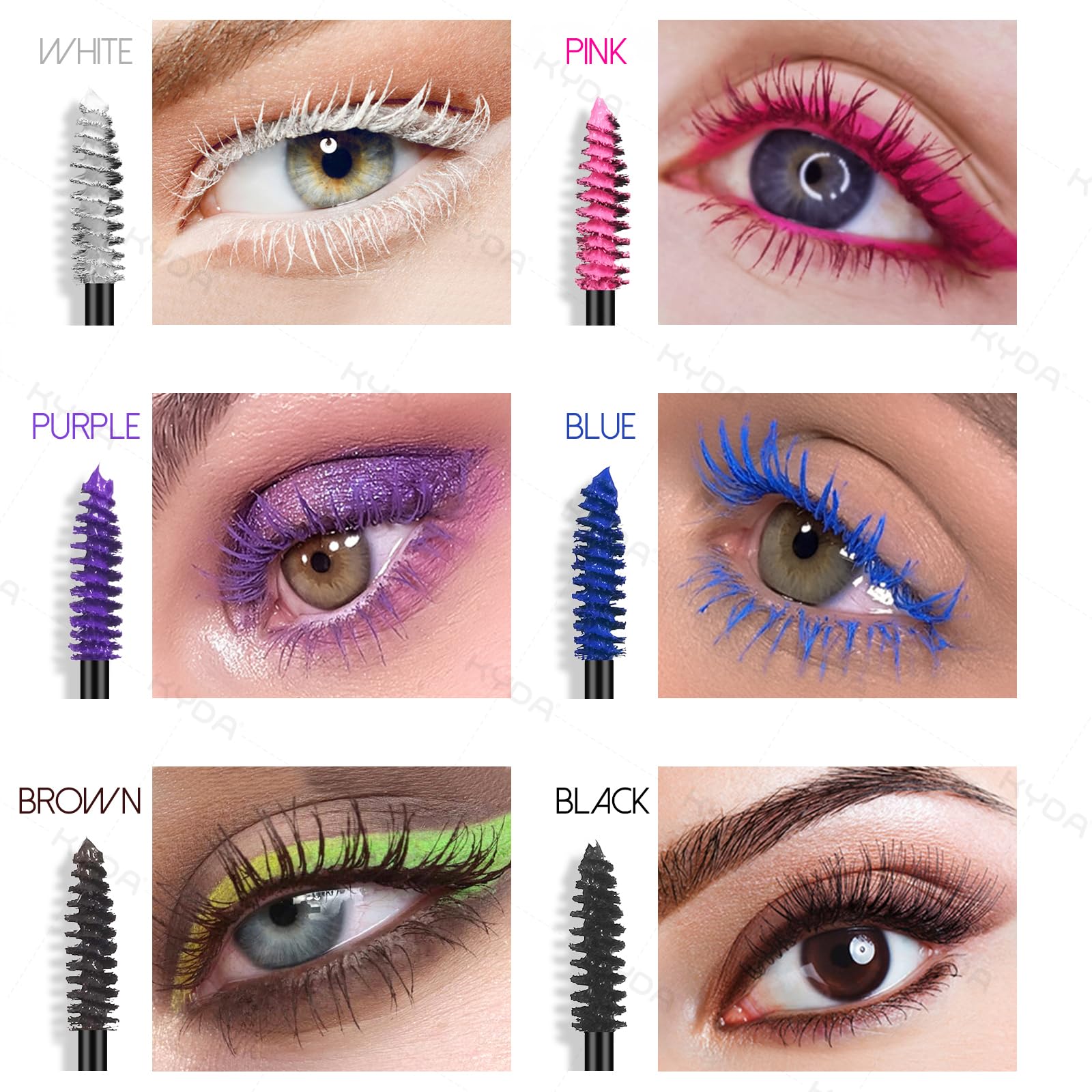 Ownest 6 Colors Mascara Set neon colors on lashes create bold party-ready looks