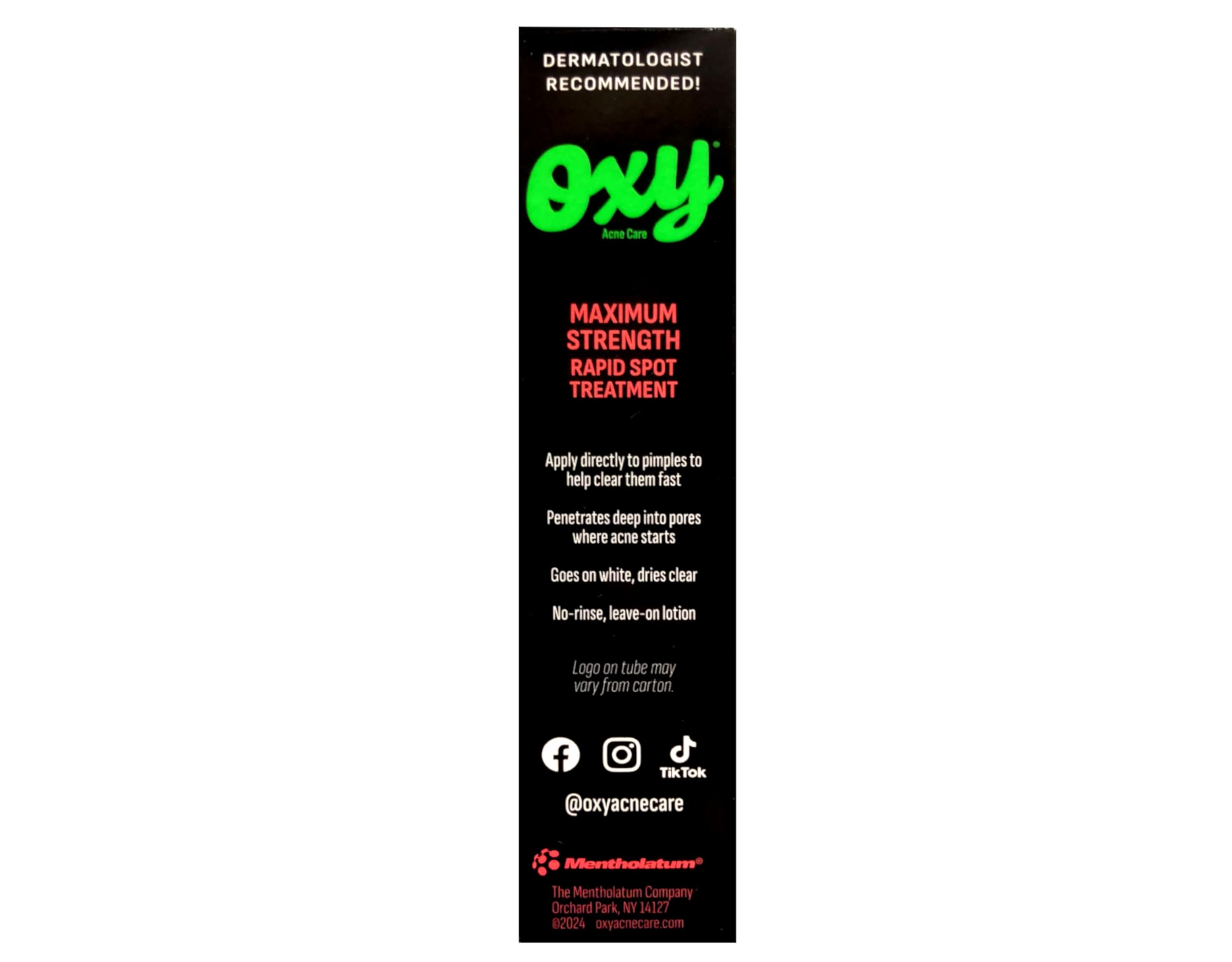 Oxy being applied on fingertip to target a pimple for fast visible relief