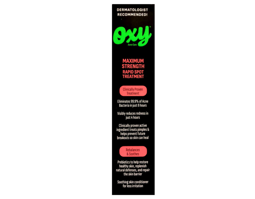 Oxy before and after spot focus showing reduced redness and calmer skin