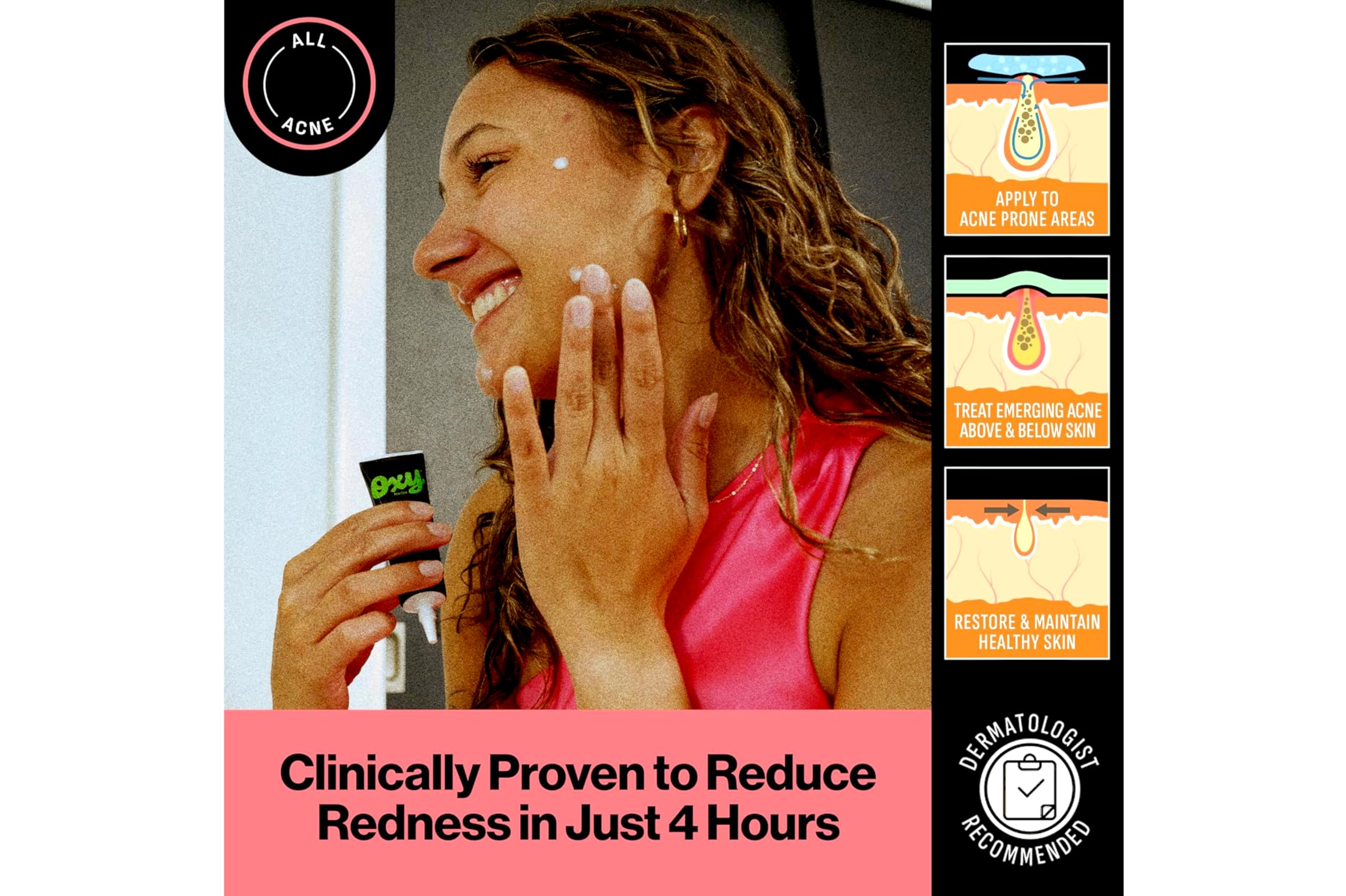 Oxy dermatologist-tested badge highlighting clinical testing benefit