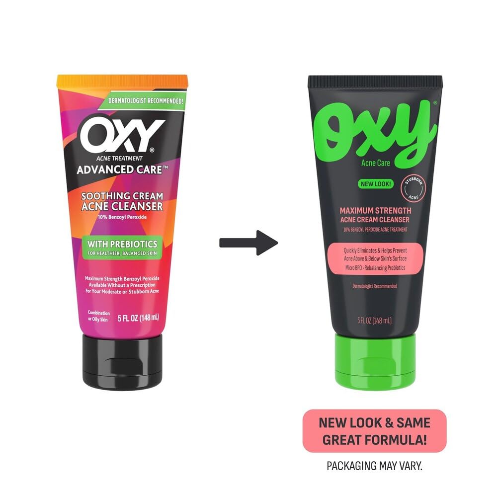 Oxy ingredient label highlighting 10% benzoyl peroxide strength