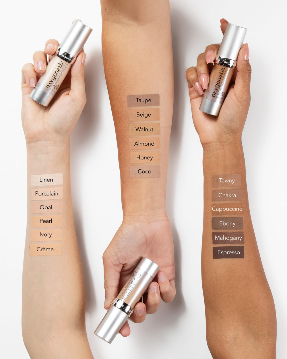 Oxygenetix Oxygenating Foundation Pearl applied on the face for even tone.