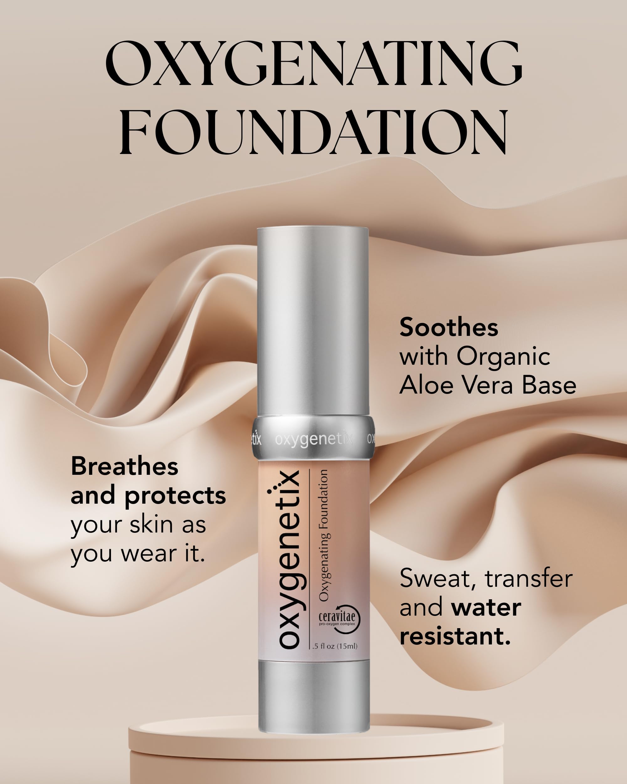 Oxygenetix Oxygenating Foundation Pearl swirls on skin to reveal buildable coverage and natural finish.