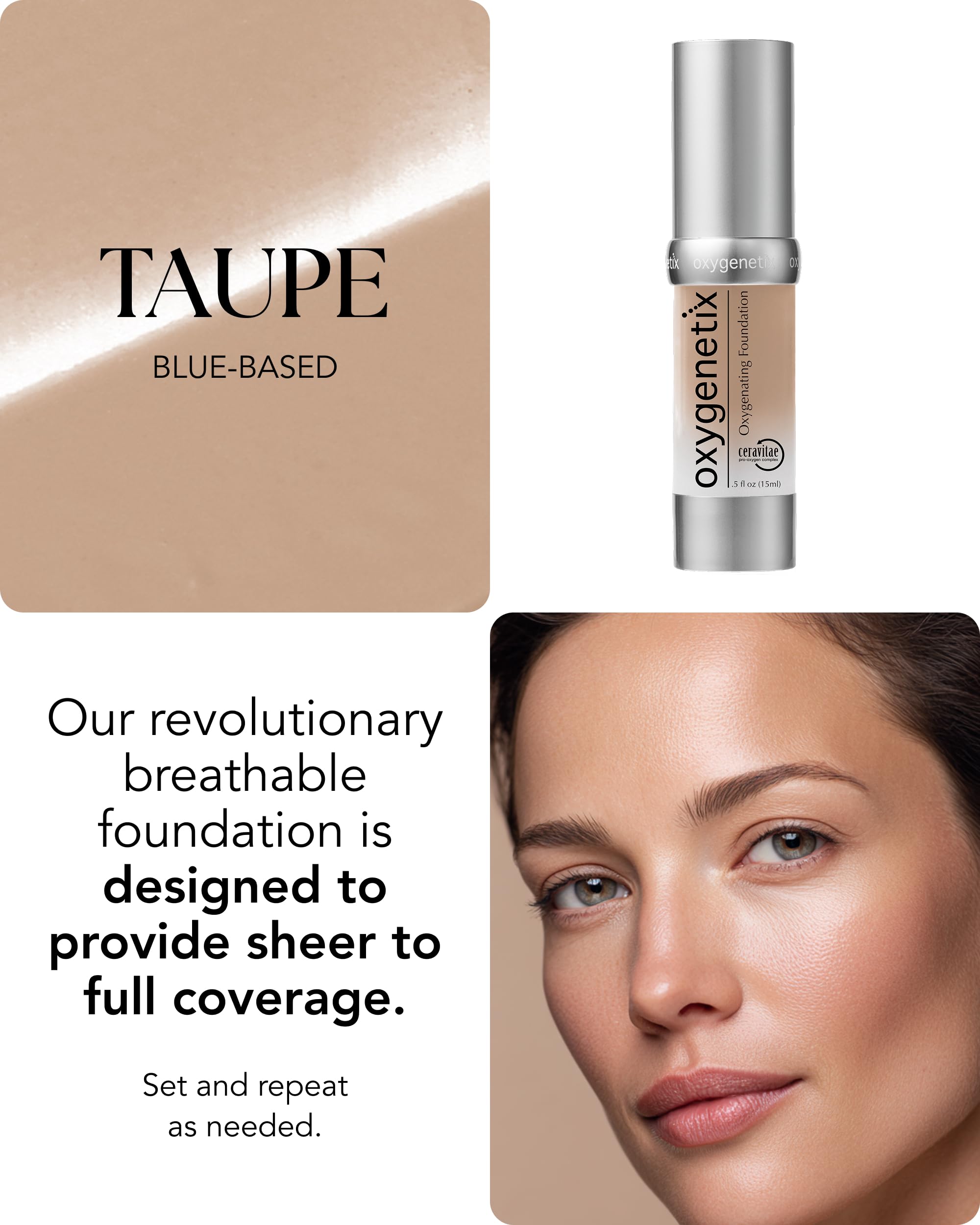 Oxygenetix Oxygenating Foundation Taupe close-up texture reveals natural finish