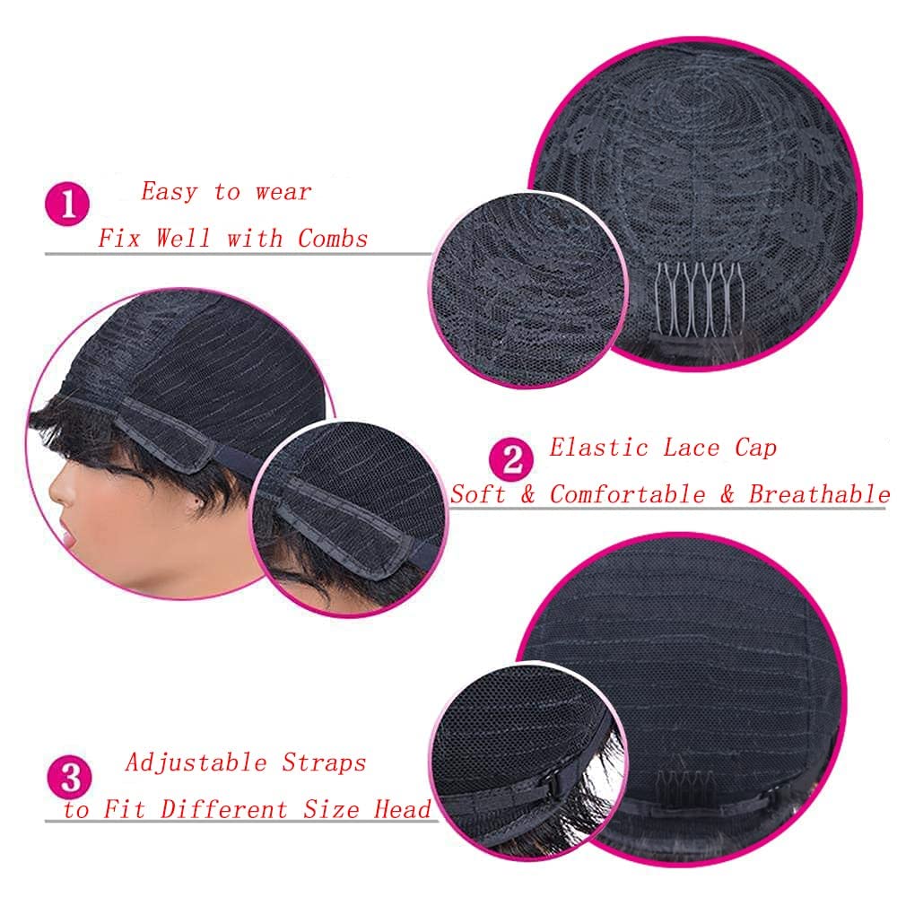 OYM HAIR 1B color pixie wig for sleek, low-maintenance style.