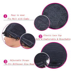 OYM HAIR 1B color pixie wig for sleek, low-maintenance style.