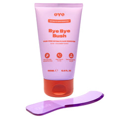 OYO Bye Bye Bush bottle closeup showing the gentle, skin-safe formula for sensitive areas.
