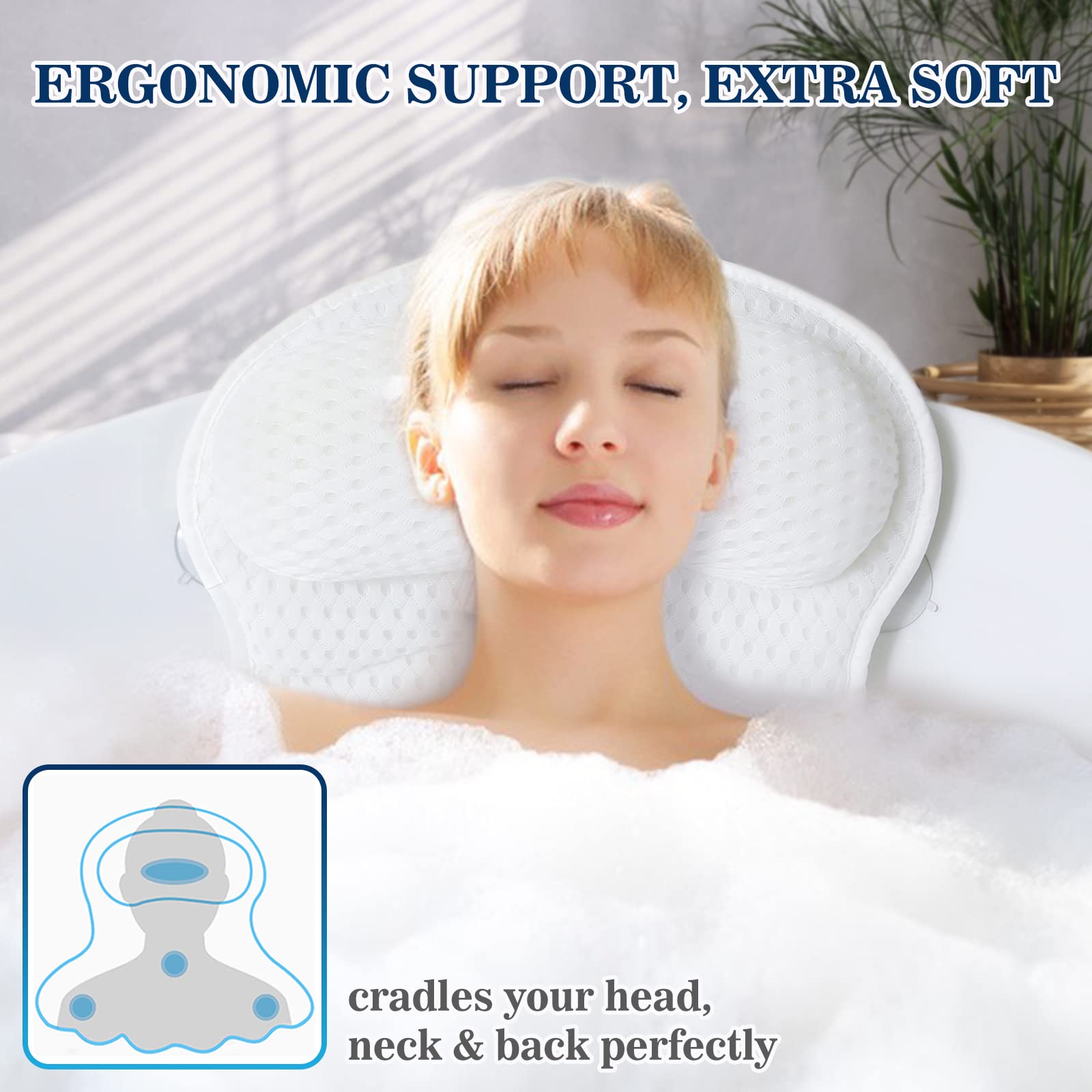 Ozyalo bath pillow 4D mesh fabric texture supports fast drying and skin-friendly comfort