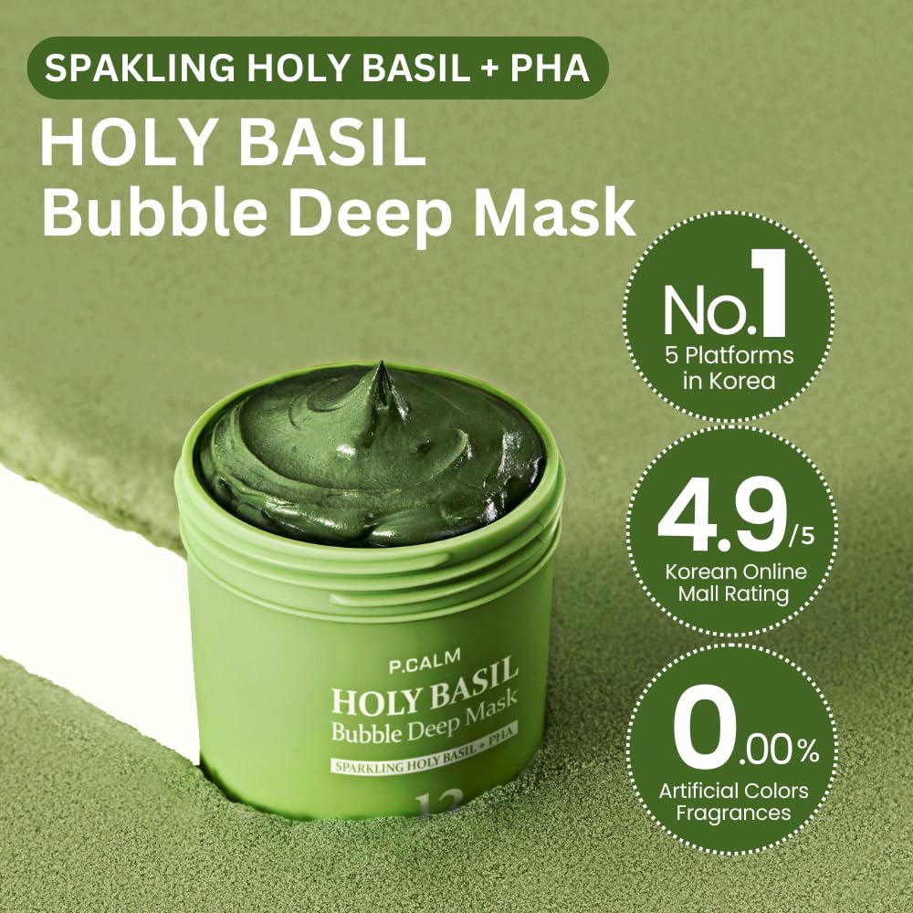 P.CALM clay-to-bubbles transformation close-up suggests playful cleansing experience.