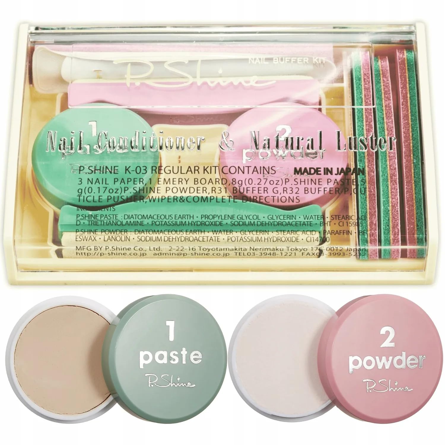 P-Shine Japanese Manicure Kit pink powder seal creates durable, glass-like finish.