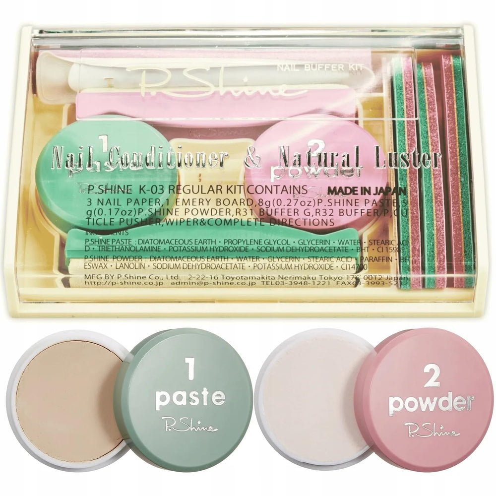 P-Shine Japanese Manicure Kit pink powder seal creates durable, glass-like finish.