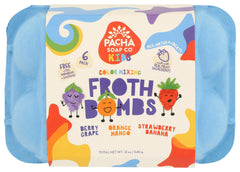 Pacha Soap Co Color Changing Froth Bomb pack highlights playful fizz for a refreshing clean.