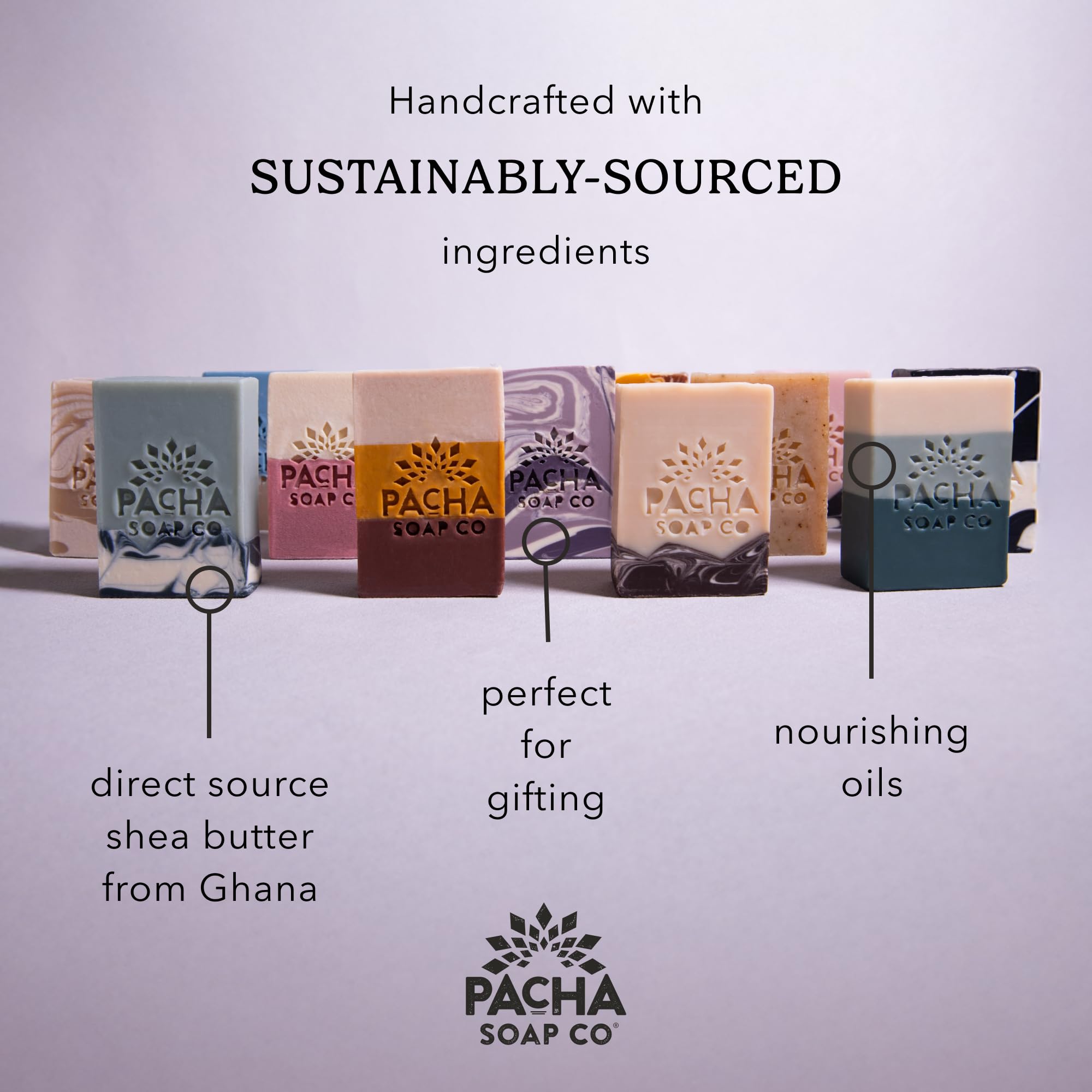 Pacha Soap Co. Gift-ready packaging signals a thoughtful self-care gift.
