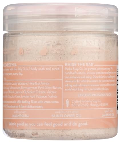 Pacha Soap Co Jasmine Gardenia whipped soap foam highlights airy texture for luxurious showers.